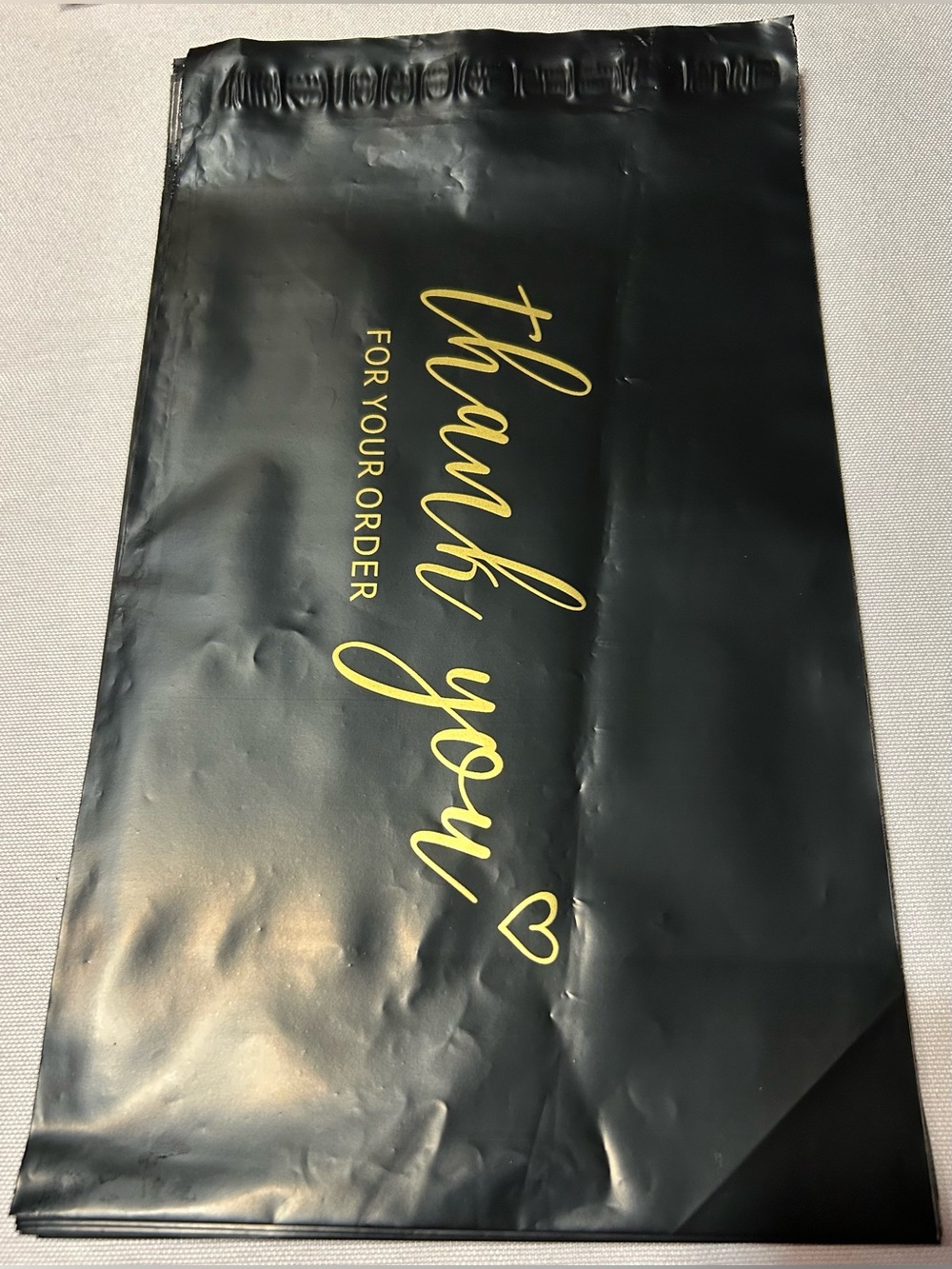 20 - Black Poly Mailer Bags with Gold "Thank You" Print - 6” x 9”